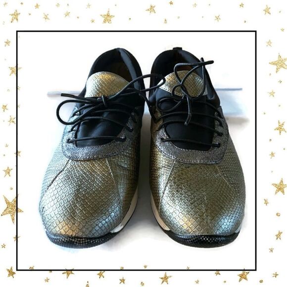 Bellini Bronze Silver Snakeskin Tie Sneakers 7.5 - Picture 2 of 5